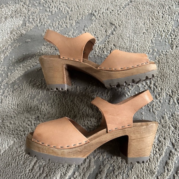 MIA Sweden Greta Leather Wood chunky Platform Clog Sandals Tan 39 / 9 - Picture 5 of 16